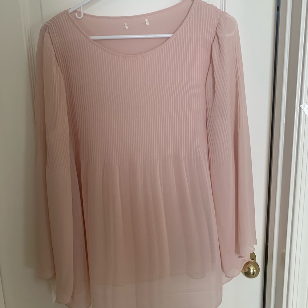 Max Studio Blush Pink Long Sleeve Accordion Pleated Chiffon Boho Top